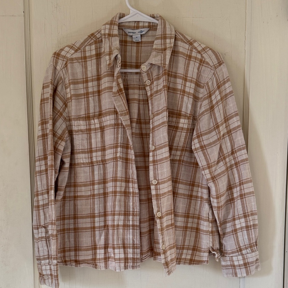 100% Cotton Old Navy Beige and Brown Plaid Shirt